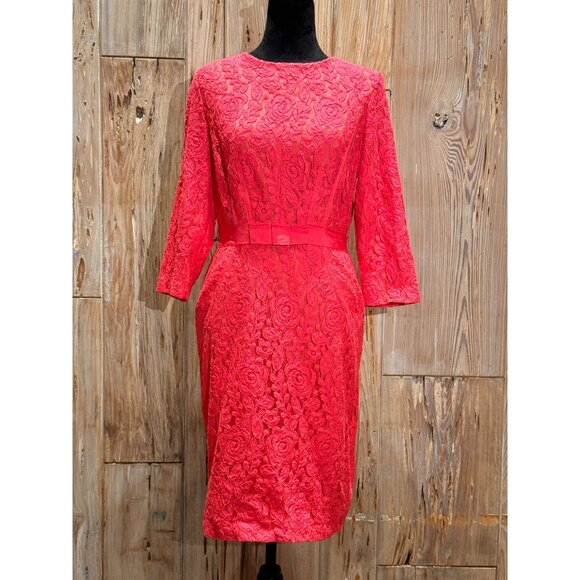 Vintage-Inspired 50s Short Sheath Lace Red Dress Womens Size 8 By Taylor - Picture 1 of 6